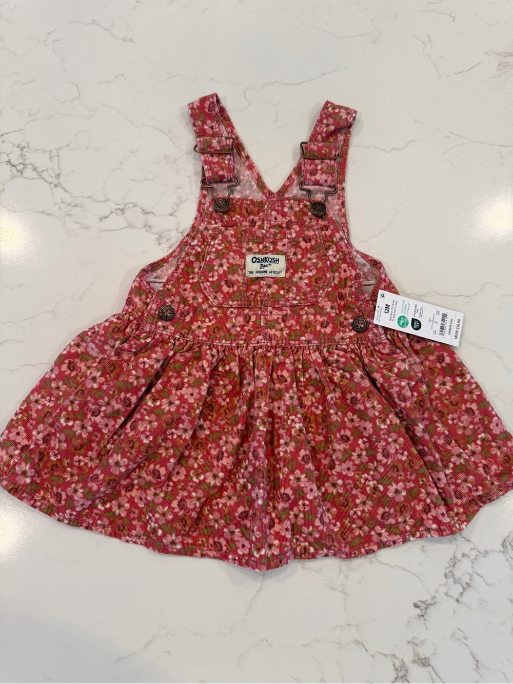 OshKosh B'gosh Rose Pink Floral Pinafore Overall Dress